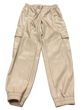 Melissa Nepton Khaki Tan Faux Leather Cargo Jogger Pants Milena Small